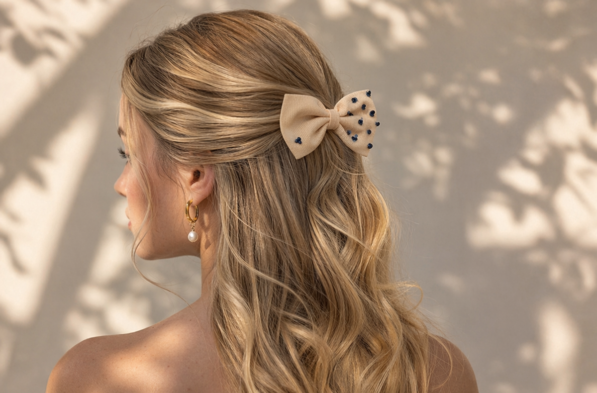 Royal Blue Beaded Bow