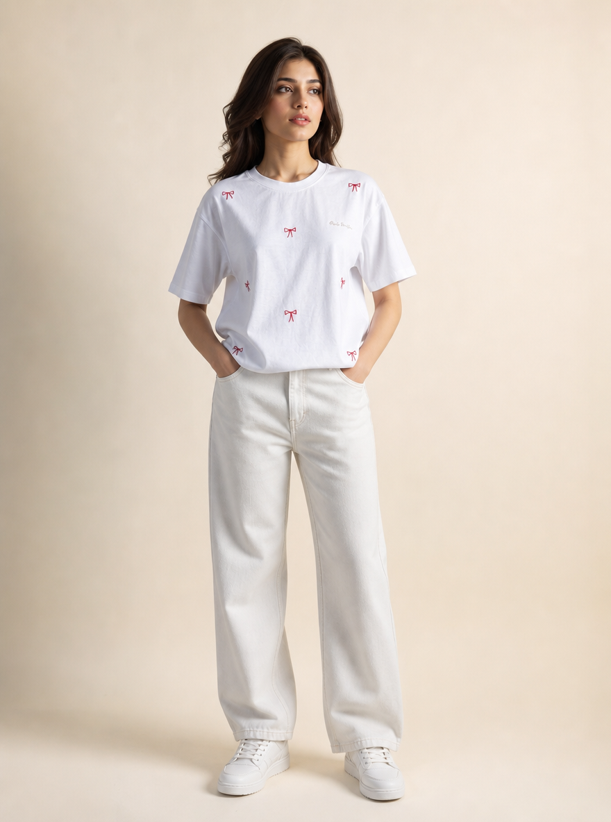 Cherry Bow Embroidered Tee