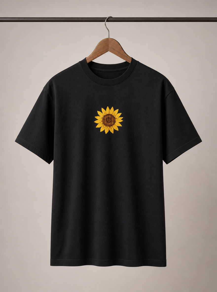 Sunflower Embroidered Tee (BLACK)