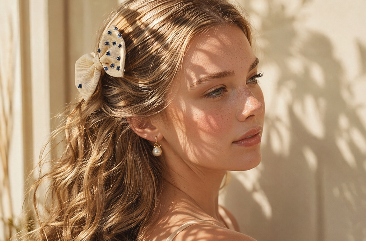 Royal Blue Beaded Bow
