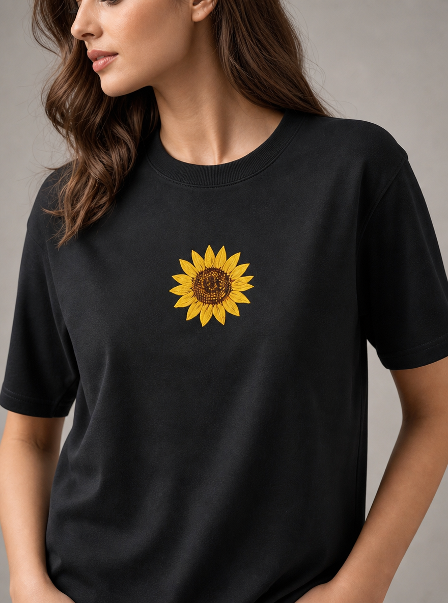 Sunflower Embroidered Tee (BLACK)