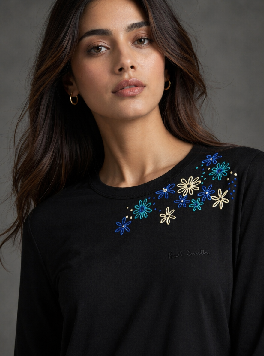 Blue Daisy Embroidery Shirt